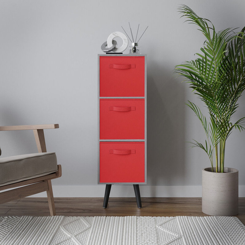 Fika 30cm W 3 - Drawer Chest of Drawers, Red/Black