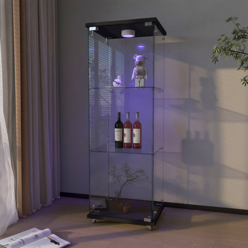 Vitrines en verre autoportantes 48 "avec serrure et DEL ajustables H 48", Noir