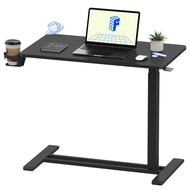 Black Adjustable Rolling Computer Cart with Pneumatic Lift