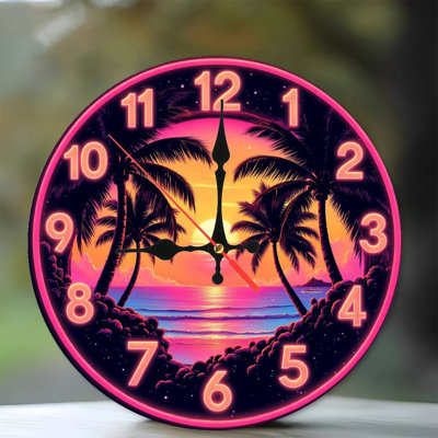 Horloge murale Neon Sunset Beach