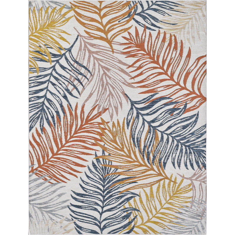 Tapis performance tissé à la machine Dahlia - bleu / rouille - 6 pi 7 po x 9 pi, 6 pi 7 po x 9 pi, Bleu; rouille