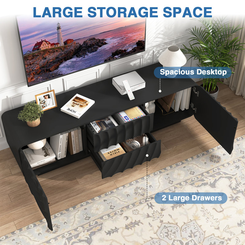 Entertainment Center Television Stand For 65'' Tv, Modern Tv Console, Black