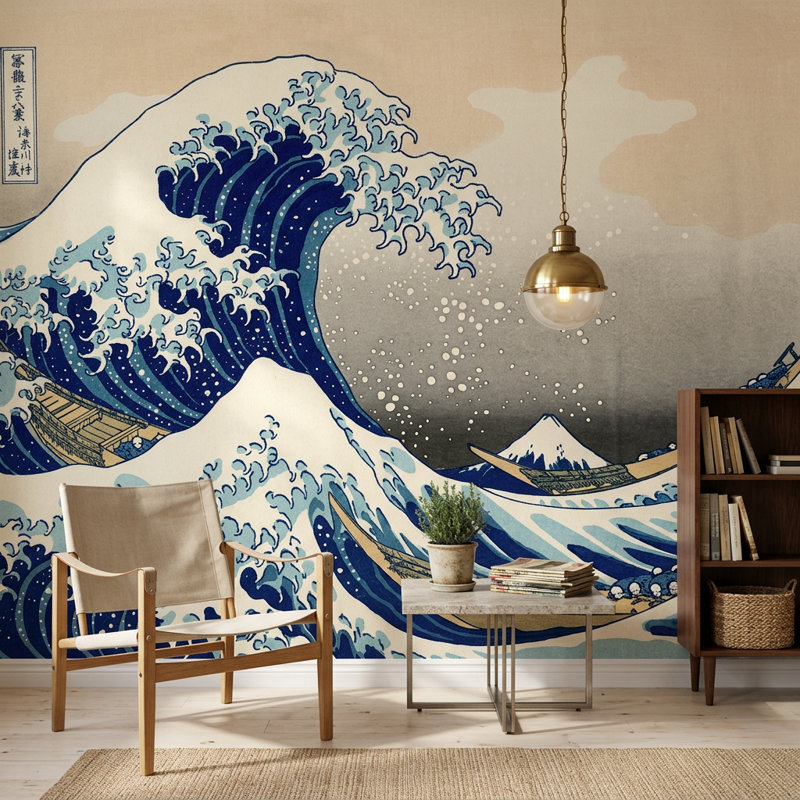 Décoration murale amovible impression sur bois Great Wave, 100 po x 96 po, Peler et coller