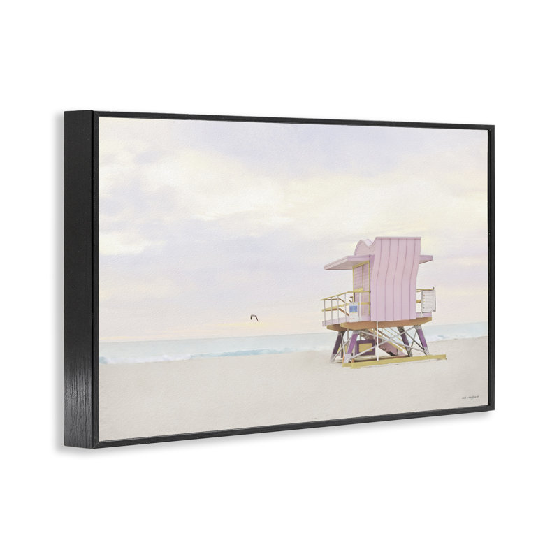 Pink Paradise Beach Framed Giclee, design by Seven Trees Design, 12" H x 18" W, Midnight Black Framed Giclee