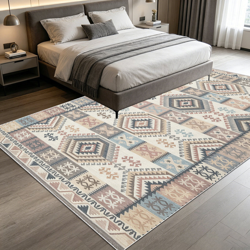 1PC Geometric Southwestern Aztec Bohemian area rugs for Living Room, Soft and Comfortable, Suitable for all seasons, easy-to-maintain, machine washable Indoor floor mat, Under Table Farmhouse suitable for dining room, bedroom, entryway, home office,