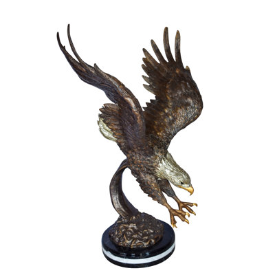 Darious Eagle In Action Diving for His Prey Bronze Statue Size: 21" x 13" x 32"H
