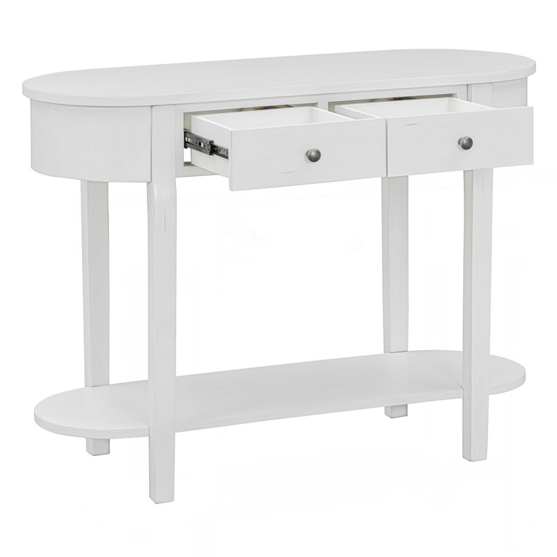 Élégante console rétro avec un design incurvé et un vernis lisse pour les entrées, les salons et les couloirs (blanc antique)
