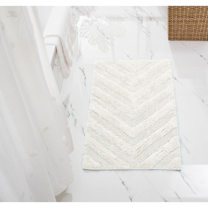 Branston 100% Cotton 1990 GSM Tufted Bath Rug with Non-Slip Backing, OEKO-TEX Certified, Machine Washable, Luxurious Chevron Pattern, Ultra Soft & Absorbent Bathroom Rug, 24" x 40" Rectangle, Ivory