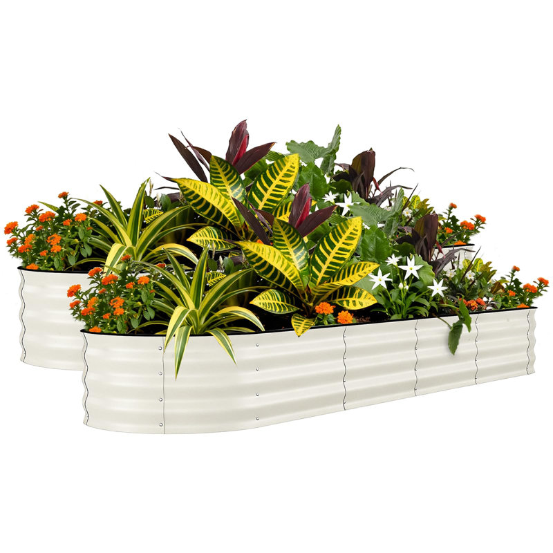 2 Pcs 8'x2'x1.5' Raised Garden Beds Outdoor - Galvanized Steel Planter Box for Vegetables, Flowers & Herbs Rust-Resistant Garden Box, Easy Assembly Raised Garden Beds, Beige