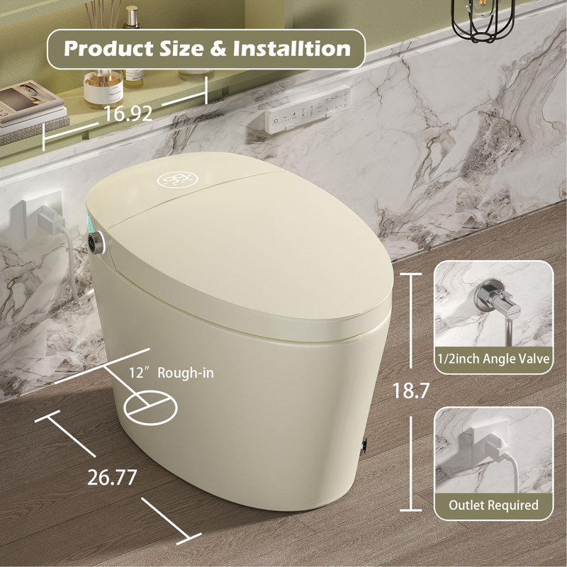 Smart Toilet with Bidet Built in, Bidet Toilet with Heated Seat, Foot Kick,Warm Water & Dryer, Night Light, Auto Flushing, 12" Rough-in,Remote Control