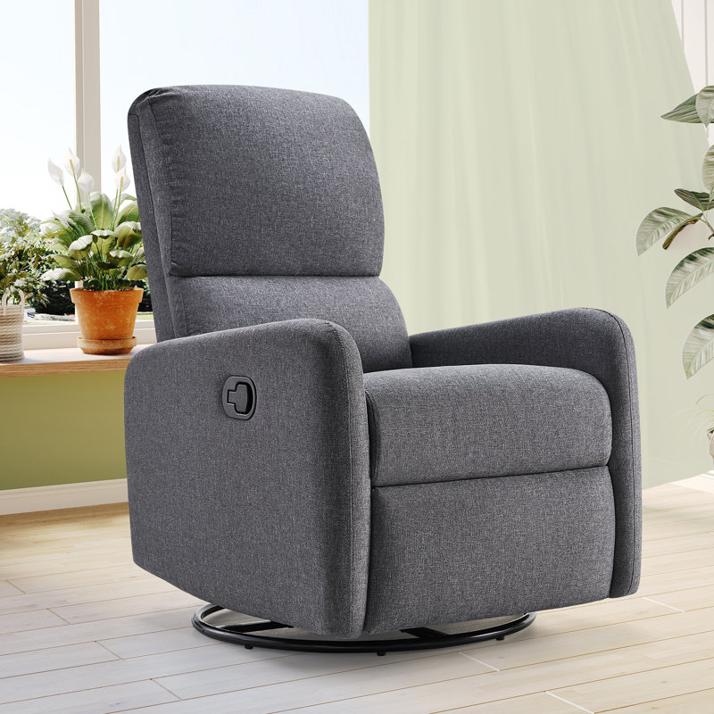 Swivel Rocking Chair Recliner Chair Massage, Upholstered Modern Glider with High Back, Gray Linen