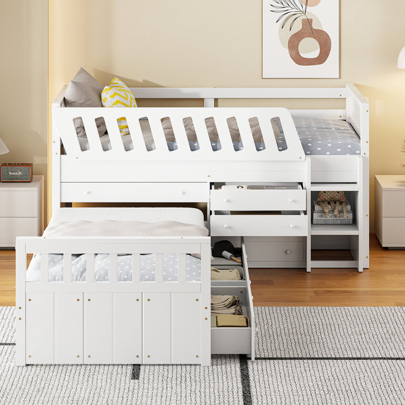 Lit mezzanine simple et lit plateforme blanc - Maximisez l'espace de rangement avec 7 tiroirs qui complètent votre chambre à coucher