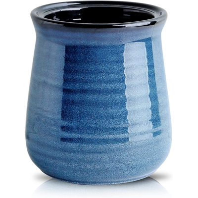 Support à ustensiles pour comptoir de cuisine 7,1 po pour ustensiles de cuisine pour comptoir, chariot à ustensiles stable en céramique bleue avec glacis réactif pour la spatule et la cuillère, va au lave-vaisselle