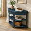 Console demi-lune cannelée avec tiroir et 2 tablettes pour entrée, salon et couloir (bleu marine)-834294221
