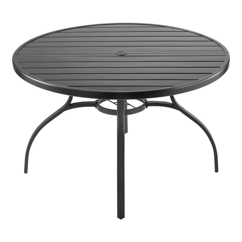 Round Metal Outdoor Dining Table With Umbrella Hole , cm W cm D, Black