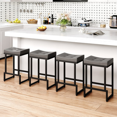 Tabouret de comptoir rembourré avec structure et repose-pieds en métal, tabouret de bar à hauteur de siège sans dossier