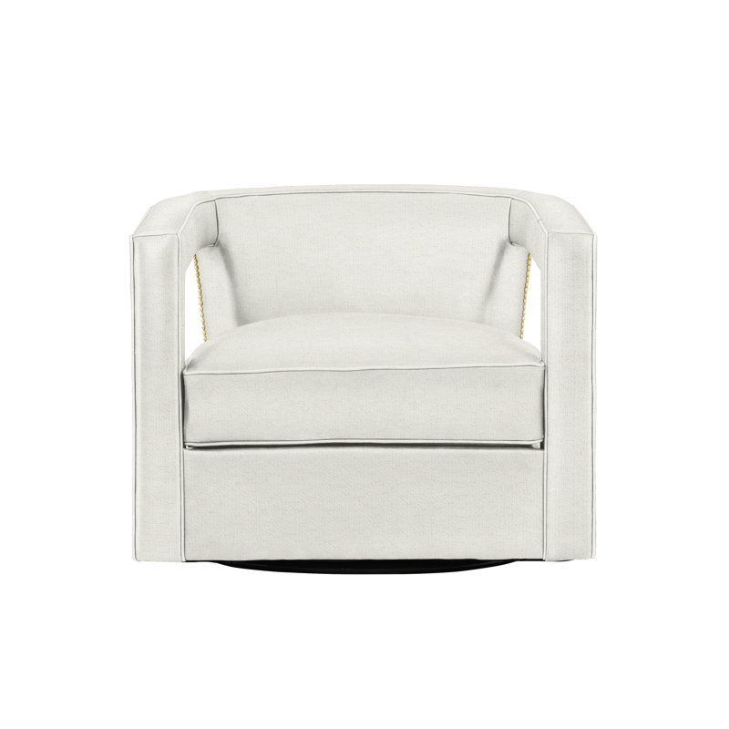 Alana 32.5'' Wide Swivel Barrel Chair, Bright Brass, Dorado Snow Crypton® Chenille 5558-000