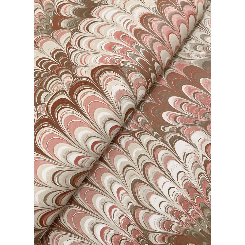 Octavia Dark Green Marbled Ink Wallpaper, Red