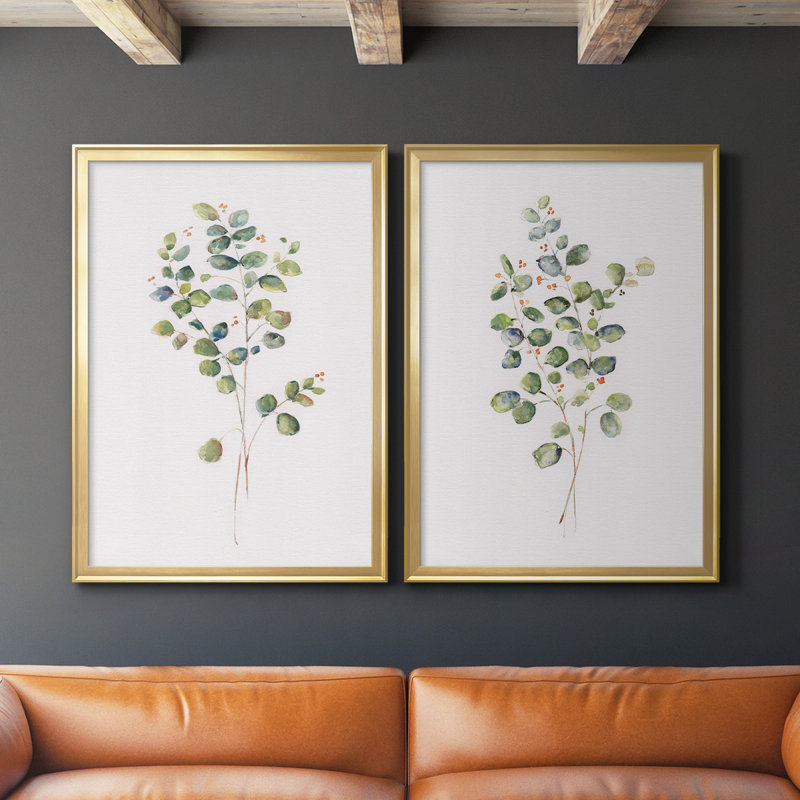 " Eucalyptus I " 2 - Pieces, Gold , 36.5" H x 53" W x 1.25" D