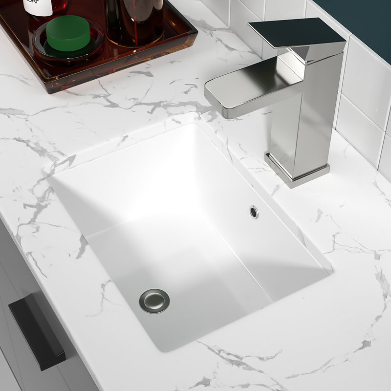 19.5" L x 14" W Rectangular White Ceramic Undermount Bathroom Sink with Overflow