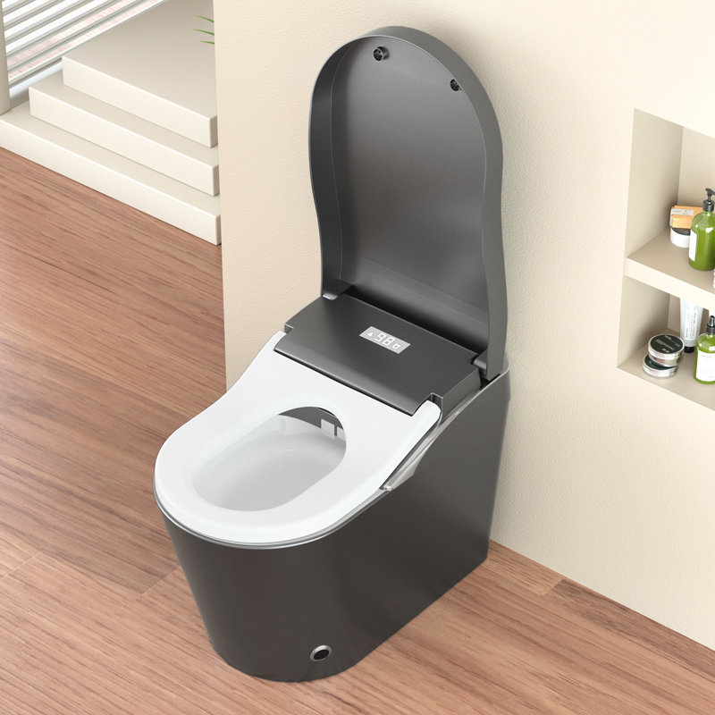 Smart Modern Toilet With Bidet, Auto Flush, Foot Sensor, Heated Seat, Warm Air Dry, Foam , And Adjustable Nozzle Positions - Matte Grey, Porcelain Material Bidet Dryer, Technology, Built In