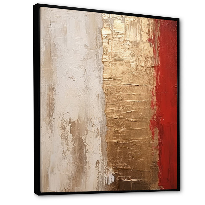 Pleine lune rédempte abstraite or et rouge I - peinture abstraite, art mural, H 44 po x l 34 po x P 1,5 po