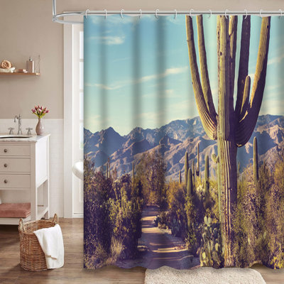 Mexico National Park Desert Cactus Blossom Shower Curtain with 12 Hooks