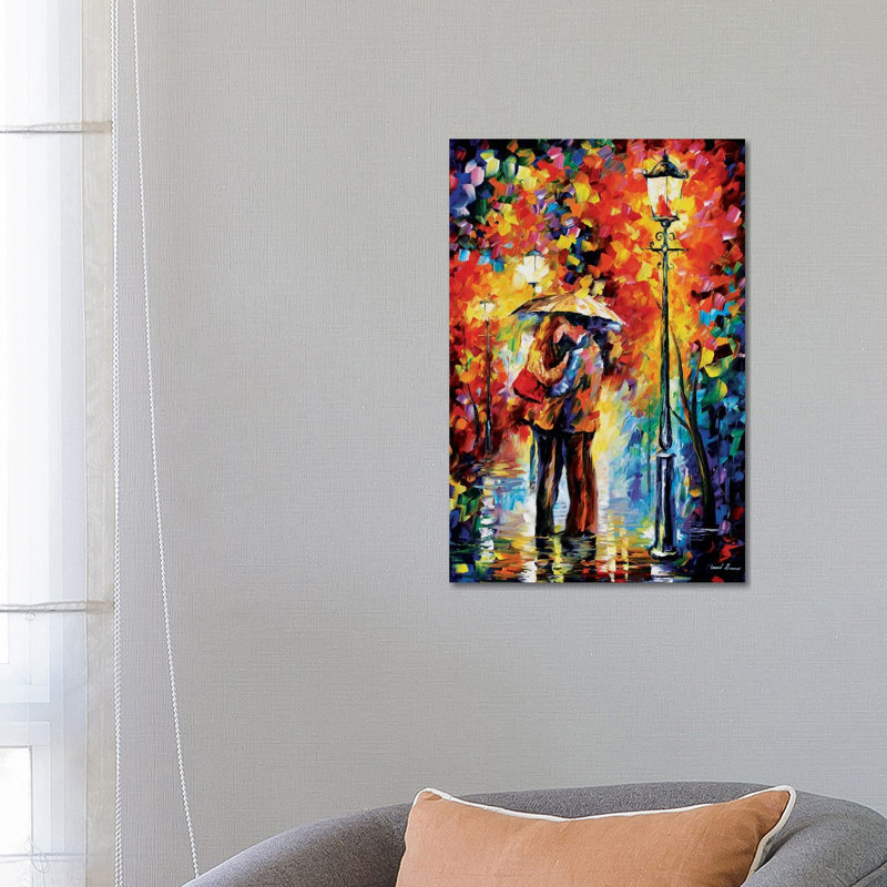 Kiss Under The Rain by Leonid Afremov - Painting on Canvas, 66.04 cm H x 45.72 cm W x 1.91 cm D, Wrapped Canvas