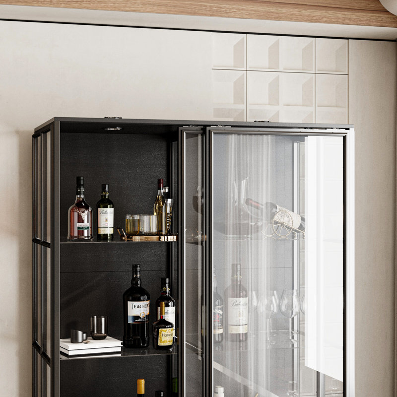 74.8"H Modern China Cabinet With Glass Sliding Doors & LED Lighting