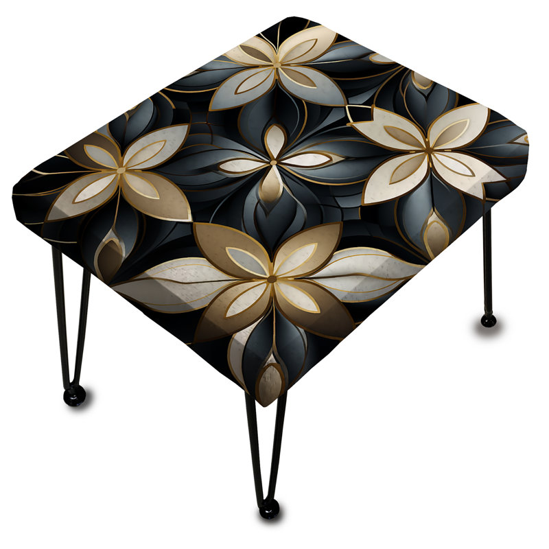Black And Gold Marble Mosaic Flowers Dimensions - Geometric Rectangle Ottoman