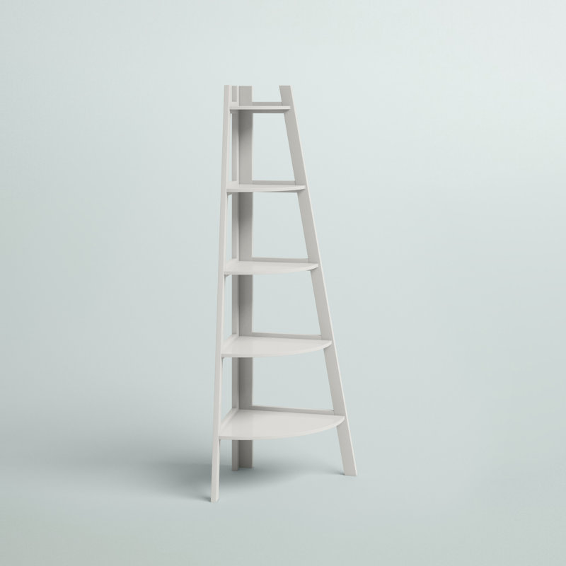 Tisha 63" H x 26.5" W Corner Five Tier Ladder Bookcase, White