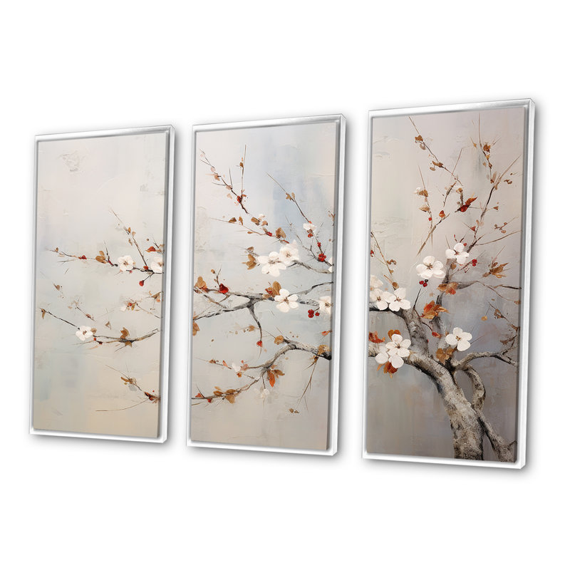 Ensemble de salon minimaliste gris et beige Cherry Blossom - Cherry Blossom, Cadre flottant blanc, H 32 po x l 48 po x P 1 po