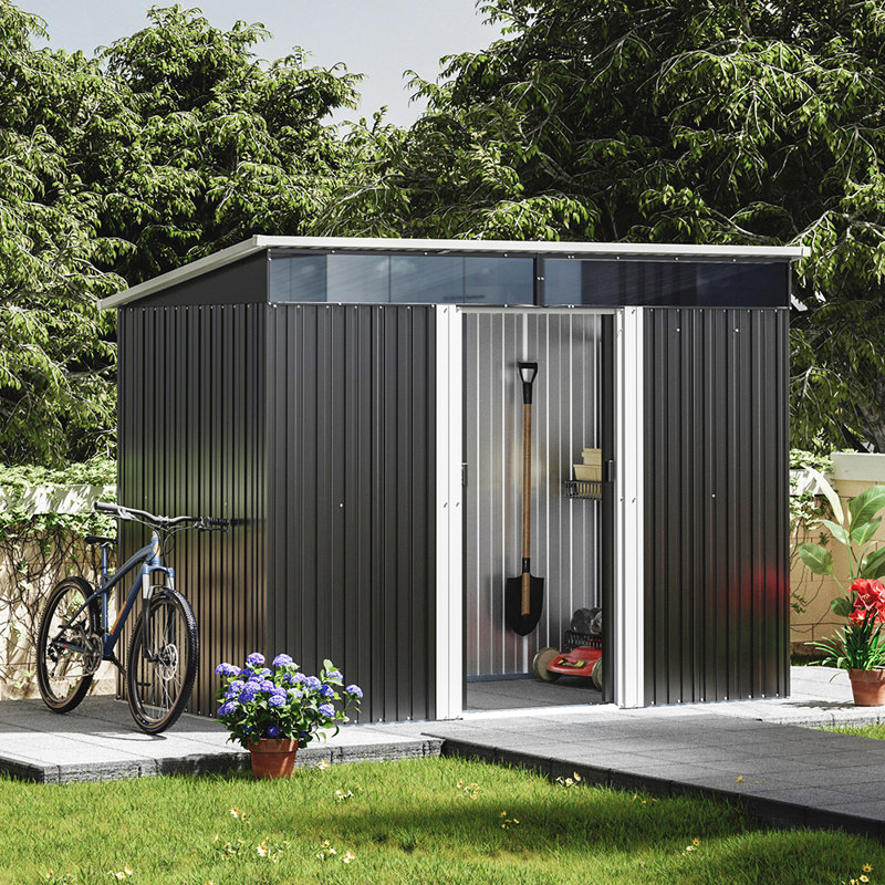 Charcoal Black Flat Roof Tool Shed