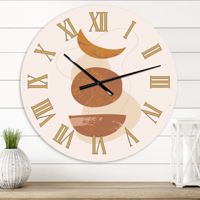 Moon and Sun Shapes In Retro Terracotta Tones I - Modern wall clock