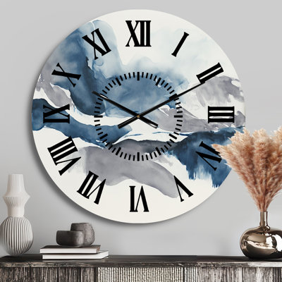 Through The Sapphire Blue Clouds I - Abstract Liquid Ink Black Face Wall Clock