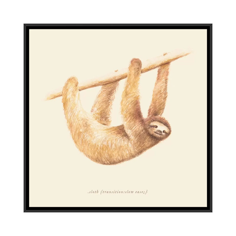 «Sloth», impression sur toile, H 18 po x l 18 po x P 1,5 po, Toile avec cadre noir, Pas de tapis
