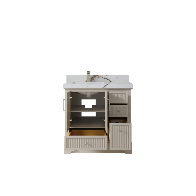 Ensemble de meuble-lavabo simple 36 po avec plateau Alys, Or Calacatta