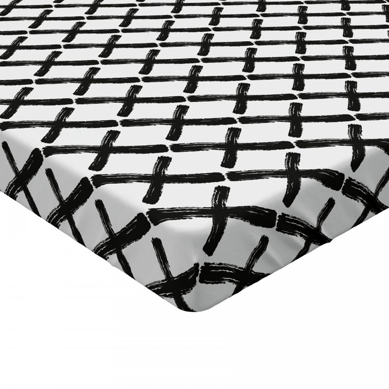 Microfiber Geometric Fitted Sheet, Full Fitted Sheet, Black Geometric