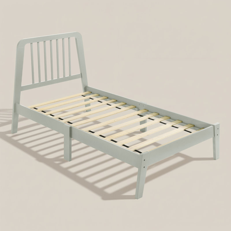 Bustillo Modern Solid Wood Twin Platform Bed with Spindle Headboard, Light Gray