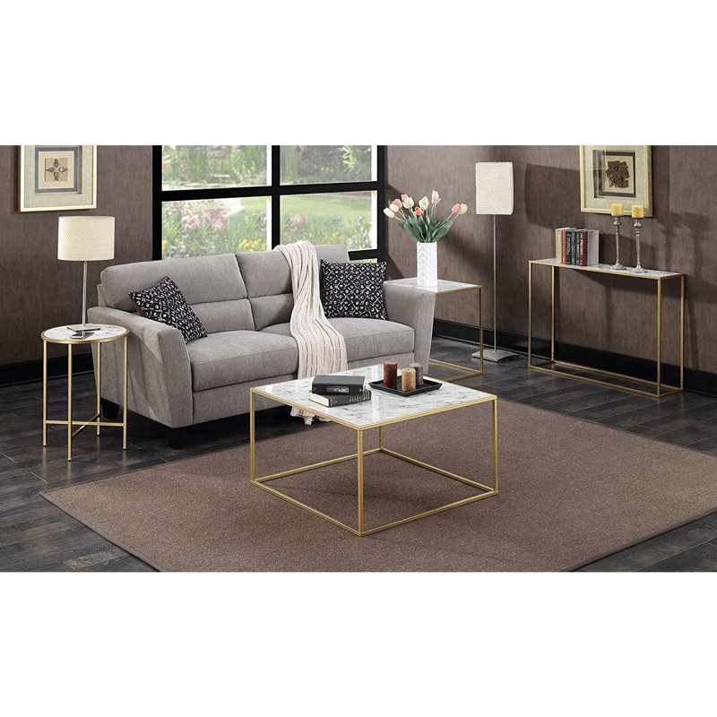 Yuichiro 42" Console Table with Metal Frame, White Faux Marble Top/Gold Base