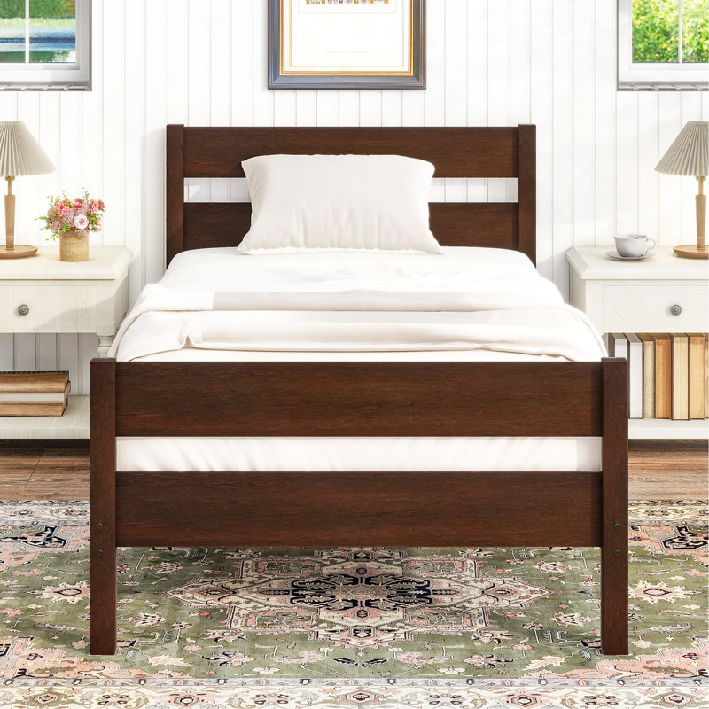 Bed With Headboard And Footboard,Rubber Wood Bed, Espresso