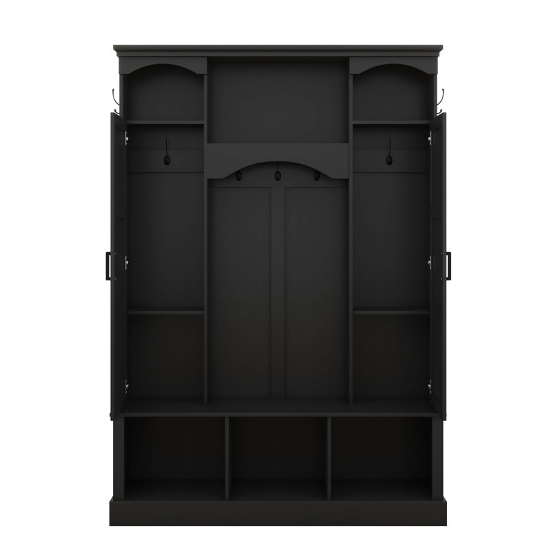 Hall Tree With Bench And Shoe Storage, Hall Tree With Adjustable Shelves, Cabinets, Entryway Organizer With 7 Hooks, Black