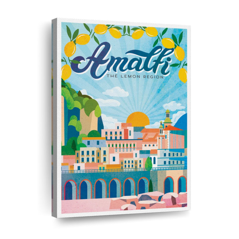 Amalfi Turquoise, affiche rétro sur toile, H 48 po x l 32 po x P 1,25 po