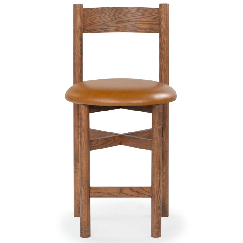 Tayla Leather Counter Stool, Brown/Walnut