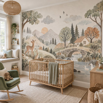 Papier peint animaux de la forêt, fresque murale de conte de fées