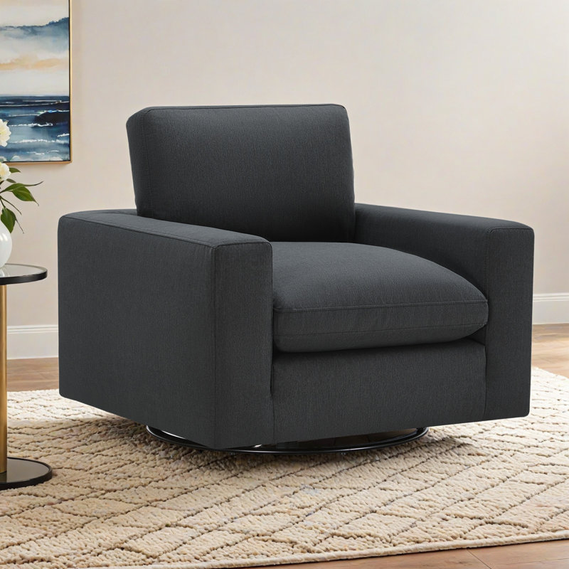 Asher 35.4' Upholstered Armchair, Peyton Dark Slate Gray Pepper Twill