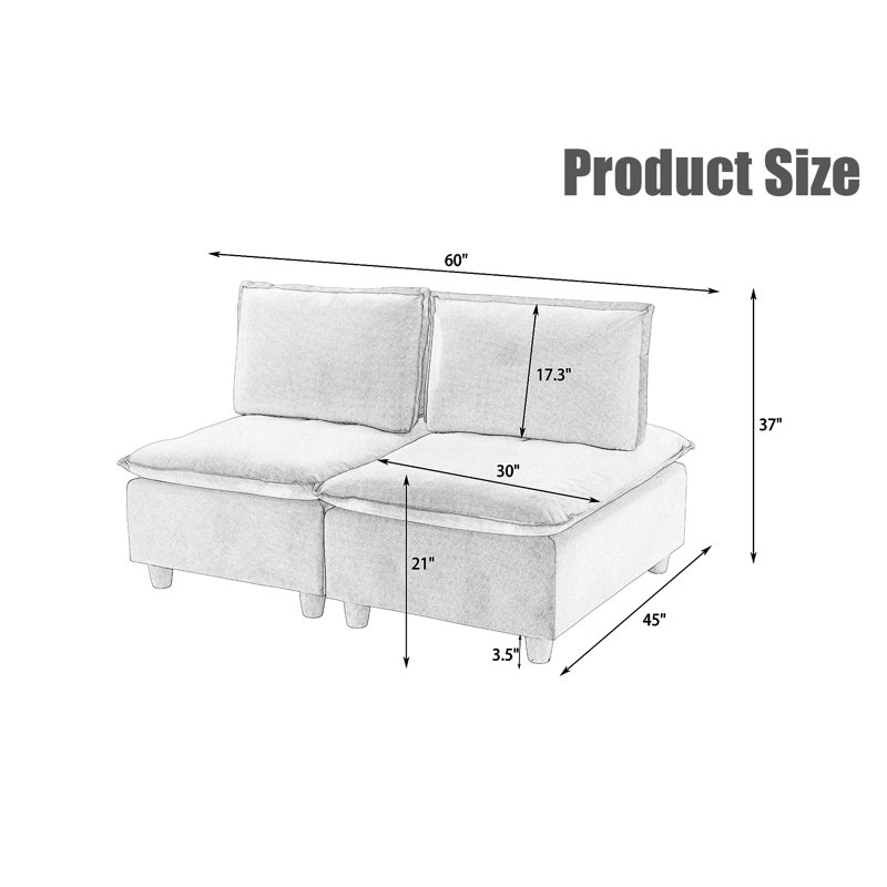 58" Double-seat Sofa, Brown