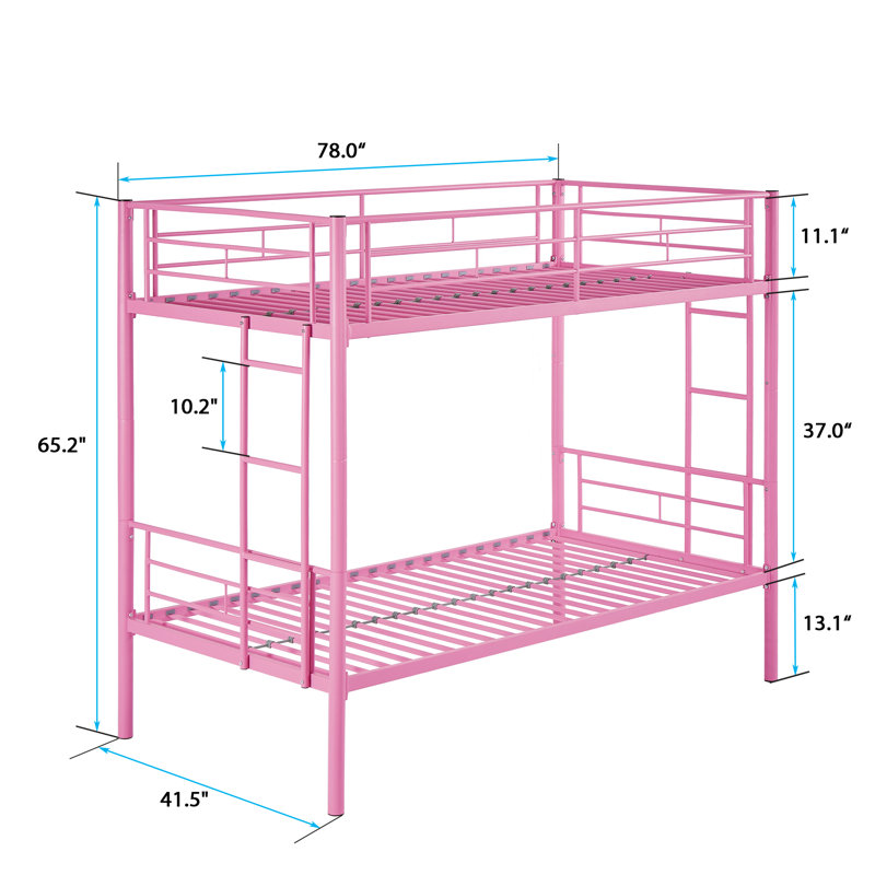 Ensemble de 2 lits superposés en métal sur un cadre simple, lits superposés en acier robuste avec garde-corps et échelles intégrées, cadres de lit en métal peu encombrants
