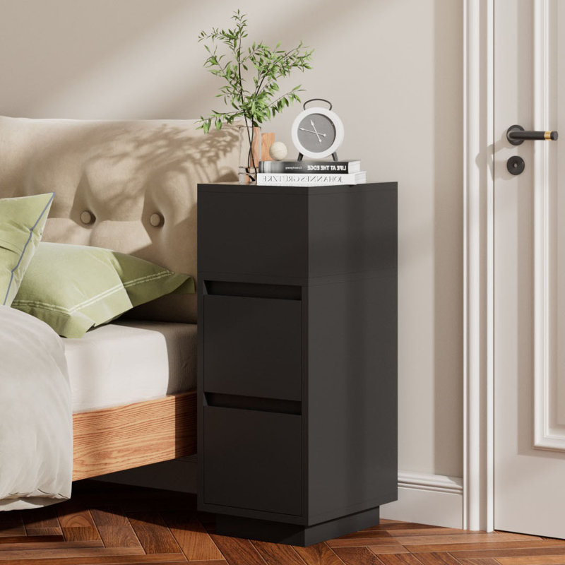 25cm W Solid Wood Bedside Table, Black