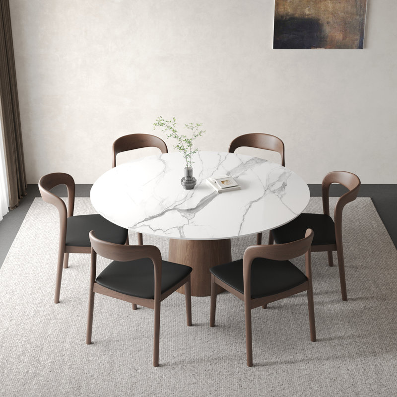 Ensemble de table de salle à manger Ikerne, 7 Pieces: Table, 6 Chairs, High-Gloss White, 29.5" H x 47.2" W x 47.2" D